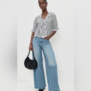 Madewell White & Black Polka Dot Ruffle Blouse